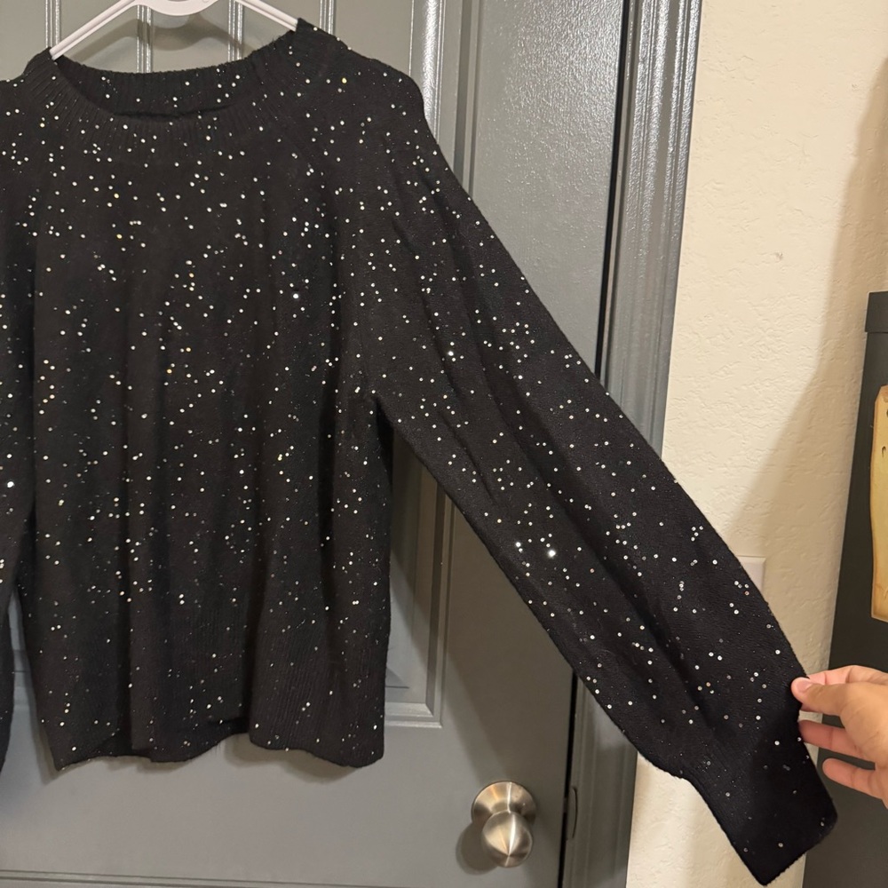 Loft Black Sequin Winter/Fall Sweater - image 2